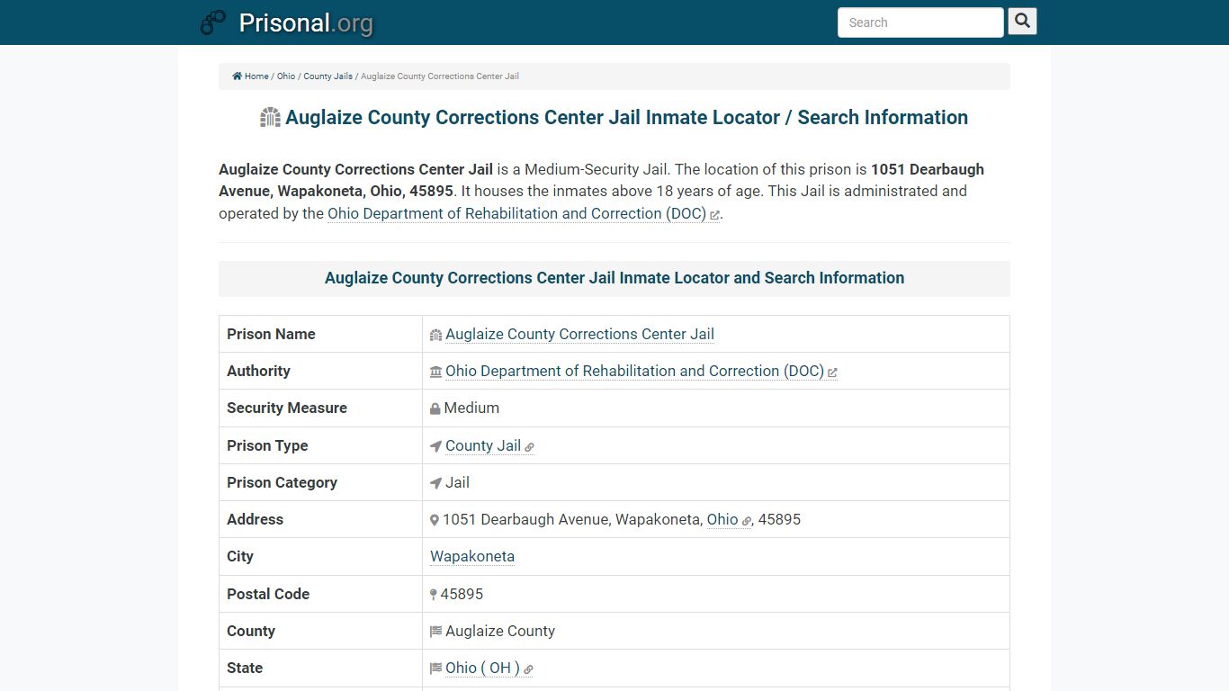 Auglaize County Corrections Center Jail-Inmate Locator ...